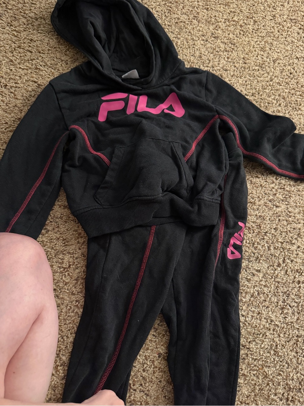 Fila Kids Black Hoodie & Jogger Set with Pink Logo
